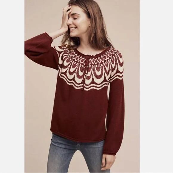 Anthropologie Field Flower Red and White Sweater - Picture 8 of 10